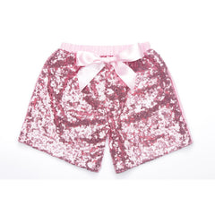 Kid Girl Bow Rainbow Sequins Fitted Cotton Shorts Pants