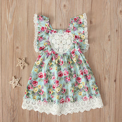 Kid Baby Girls Sub Flying Sleeve Shoulder Broken Flower Dress