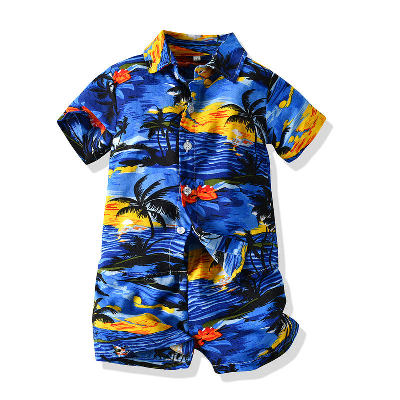 Kid Baby Boy Multi-color Beach Suit Summer Short-sleeved Floral Casual 2 Pcs Set