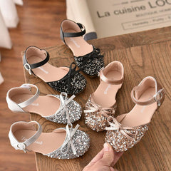 Girl Princess Shoes with Soft Soles Sequined High Heels Show Shoes