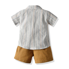 Kid Baby Boy Short Sleeve Striped Shorts Suspenders 2 Pcs Suit Sets