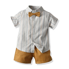 Kid Baby Boy Short Sleeve Striped Shorts Suspenders 2 Pcs Suit Sets
