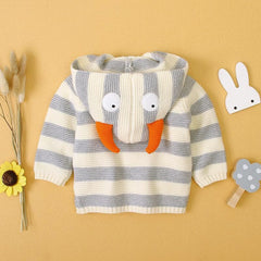 Baby Girl Cute Knitted Striped Button Sweater with Pocket