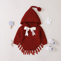 Baby Girl Hooded Cape Bow Knit Sweater