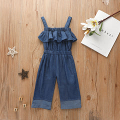 Kid Girl Denim Jumpsuit Breathable Thin Denim Pants