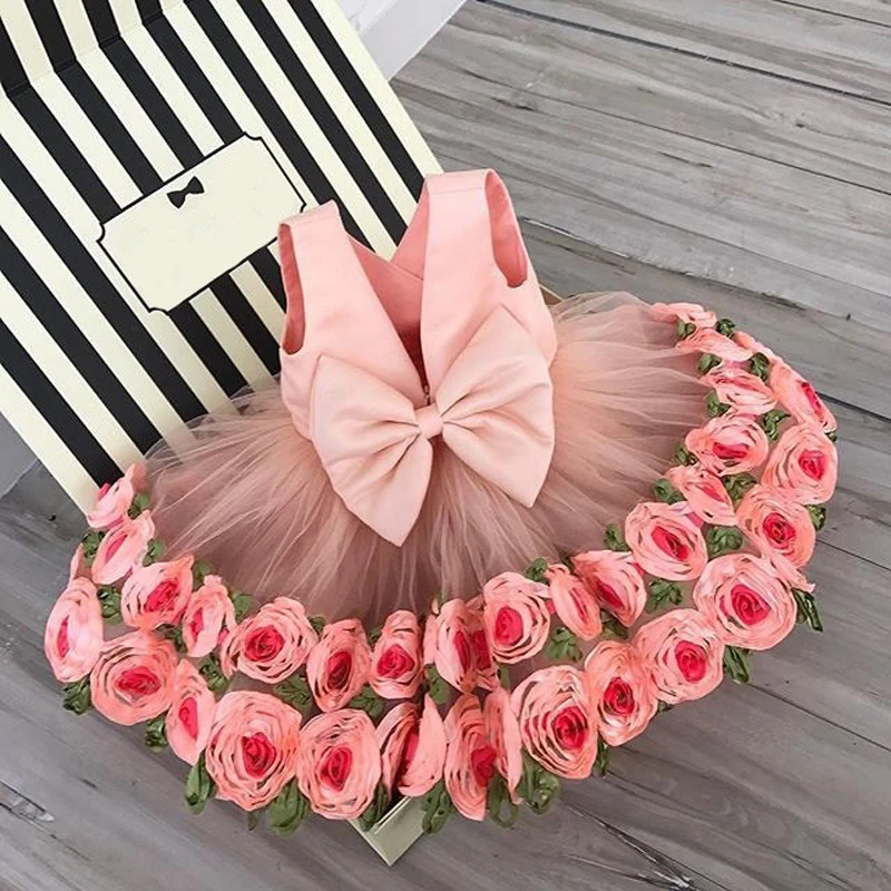 Baby Kid Girls Flower Rose Wedding Bridesmaid Dress 2-8T