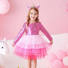Girls Elegant Tutu Dress Long Sleeve Princess Vestidos Party Dresses 2-8 Years