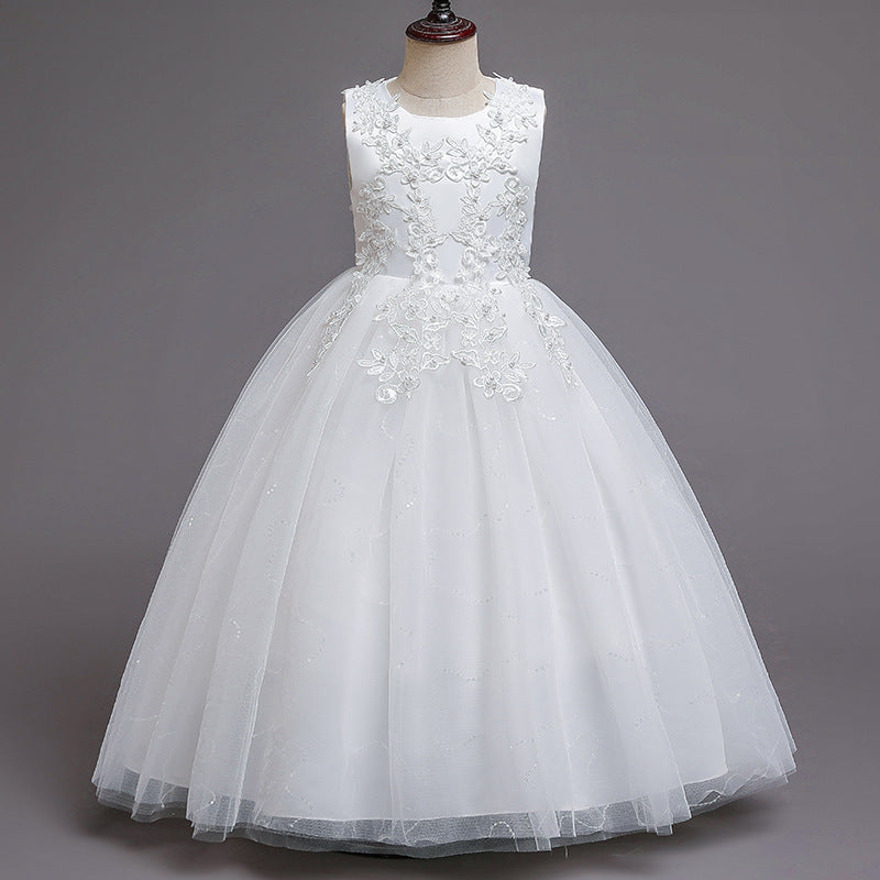 Kid Girl Princess Sequins Sleeveless Long Wedding Pompous Dresses