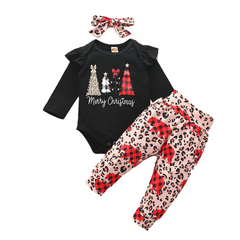 Baby Girl Christmas Long-sleeved Suit Ins Wind Tree Bear Suits 3 Pcs