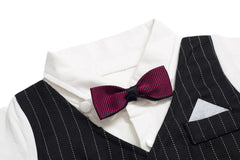 Baby Boys Gentlemen Striped Short Sleeve Suit Bowknot 3 Pcs Sets