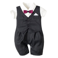 Baby Boys Gentlemen Striped Short Sleeve Suit Bowknot 3 Pcs Sets