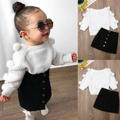 Girls Plush Ball Pit Long Sleeve Knit Warm 2 Pcs Tracksuit Sets