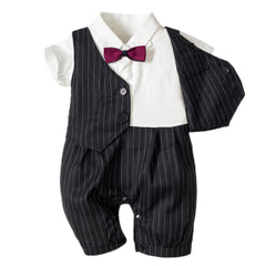 Baby Boys Gentlemen Striped Short Sleeve Suit Bowknot 3 Pcs Sets