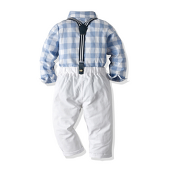 Autumn Cotton Plaid Long Sleeves Baby Boy Set 2 Pcs Formal Suits