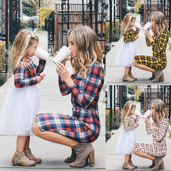 Family Matching Plaid Mother Daughter Dresses Parent-child Christmas Dresses