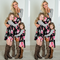 Family Mommy And Me Floral & Striped Print Raglan Dress
