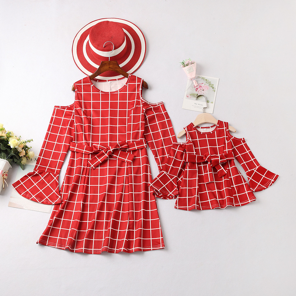Family Matching Parent-Child Outfit Fashion Plaid Christmas Dress