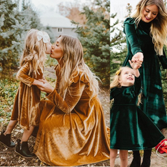 Autumn Mom Daughter Dress Solid Long Sleeve Family Matching Outfits