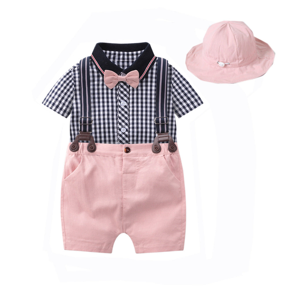 Baby Boy Suit Short Sleeve Gentleman Suspenders 3 Pcs Sets