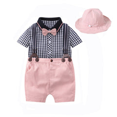 Baby Boy Suit Short Sleeve Gentleman Suspenders 3 Pcs Sets