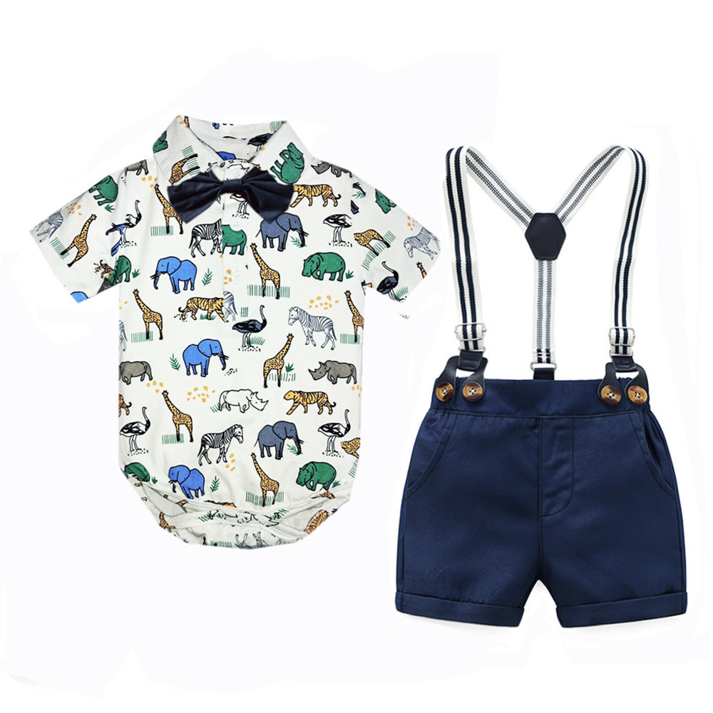 Baby Boy Gentleman Crawl Suit Animal Print 2 Pcs Sets