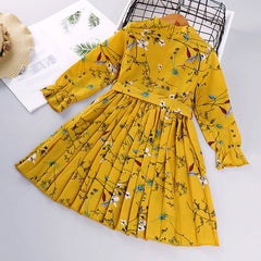 Kid Girl Autumn Edition Printed Long Sleeves Flower Dresses