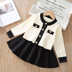 Kid Girl Autumn Winter Little Fragrant Knitwear Woolen 2 Pcs Sets