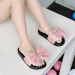 Girl Princess Fashion Bow Flip-flops with Non-slip Soft Base Shoes