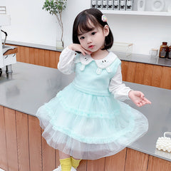 Girl Autumn Casual Cute Gauze Dress 2 Pcs Set