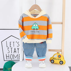 Kid Boy Cartoon Wide Strip Car Casual Suits 2 Pcs