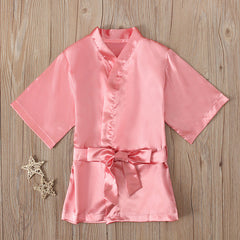Kid Baby Girls Solid Letter Printing Bandage Bathrobe Sleepwear Pajamas