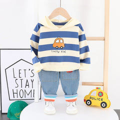 Kid Boy Cartoon Wide Strip Car Casual Suits 2 Pcs