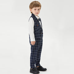 Kid Boy Suit Plaid 4 Pcs Formal Party Sets