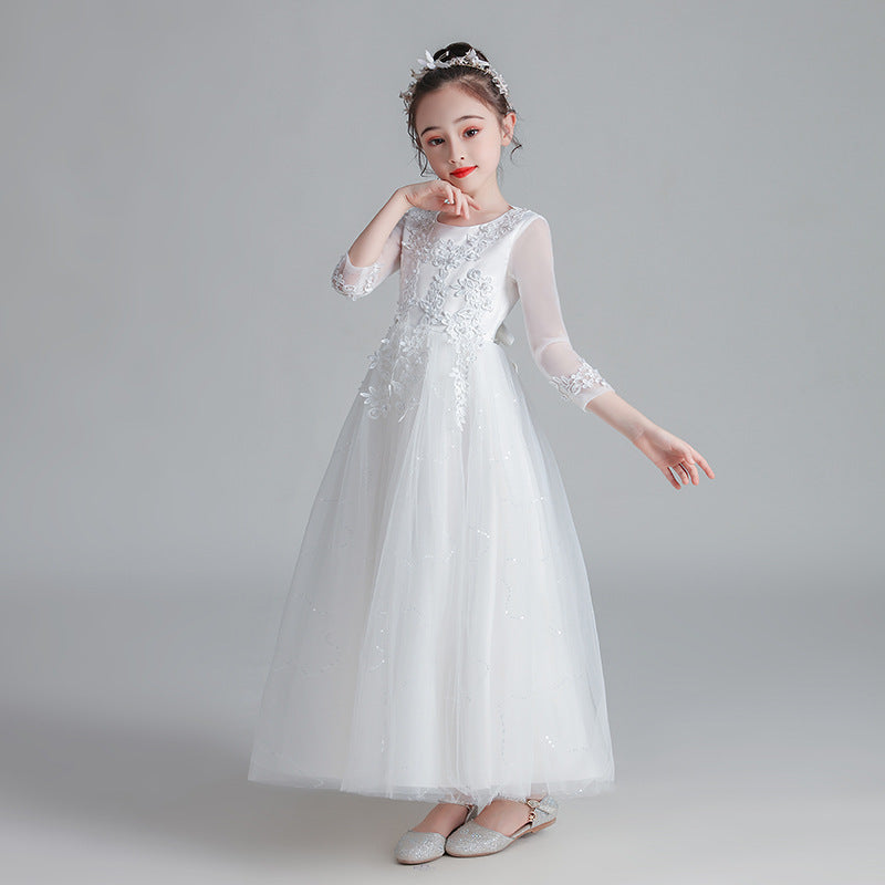 Kid Girl Princess Yarn Long-sleeve Western Performance Autumn Dresses