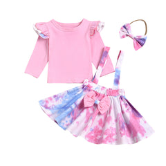 Kid Baby Girls Tie-dye Long Sleeves Hoop 3 Pcs Sets