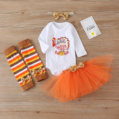 Baby Girl Fashion Halloween Dress+Tops+Headbands+Stocking 4 Pcs Set 0-24 Months