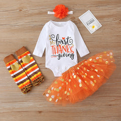 Baby Girl Fashion Halloween Dress+Tops+Headbands+Stocking 4 Pcs Set 0-24 Months