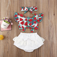 Baby Girls Summer Watermelon Tops White Shorts 3 Pcs Sets