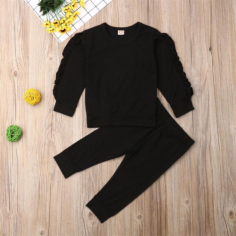 Baby Girl Solid Ruffle Long Sleeve Sets 2 Pcs Suits