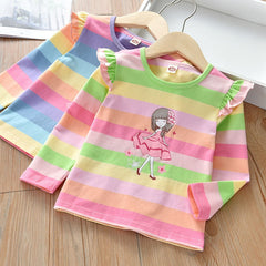 Fashion Girls Striped Cotton Print Top T-shirt 2-6 Years