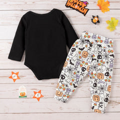 0-18M Newborn Baby Halloween Pumpkin Letter Long Sleeves 2 Pcs Outfits Sets