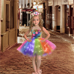 Kid Baby Girls Shiny Unicorn Tutu With Headwear LED Light Sequined Dresses