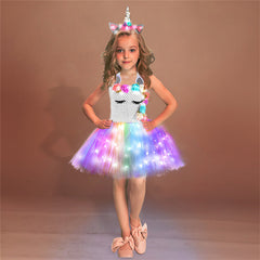 Kid Baby Girls Shiny Unicorn Tutu With Headwear LED Light Sequined Dresses