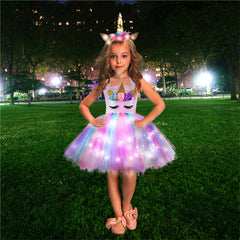 Kid Baby Girls Shiny Unicorn Tutu With Headwear LED Light Sequined Dresses
