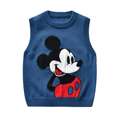 Kid Baby Boy Knit Vest Cartoon Round Neck Jacquard Sweater Pullover