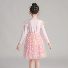 Girl Korean Gauze Sunflower Casual Dresses 3-10 Years