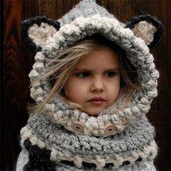 Girl Christmas Fox Ear Winter Hat Windproof Hats Scarf Cap