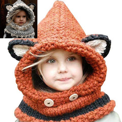 Girl Christmas Fox Ear Winter Hat Windproof Hats Scarf Cap