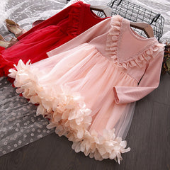 Girl Petal Mesh Tutu Spring Autumn Flower Dresses 1-8 Years