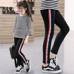 Girls Leggings Kids Pencil Pants Stripe Cotton Trousers